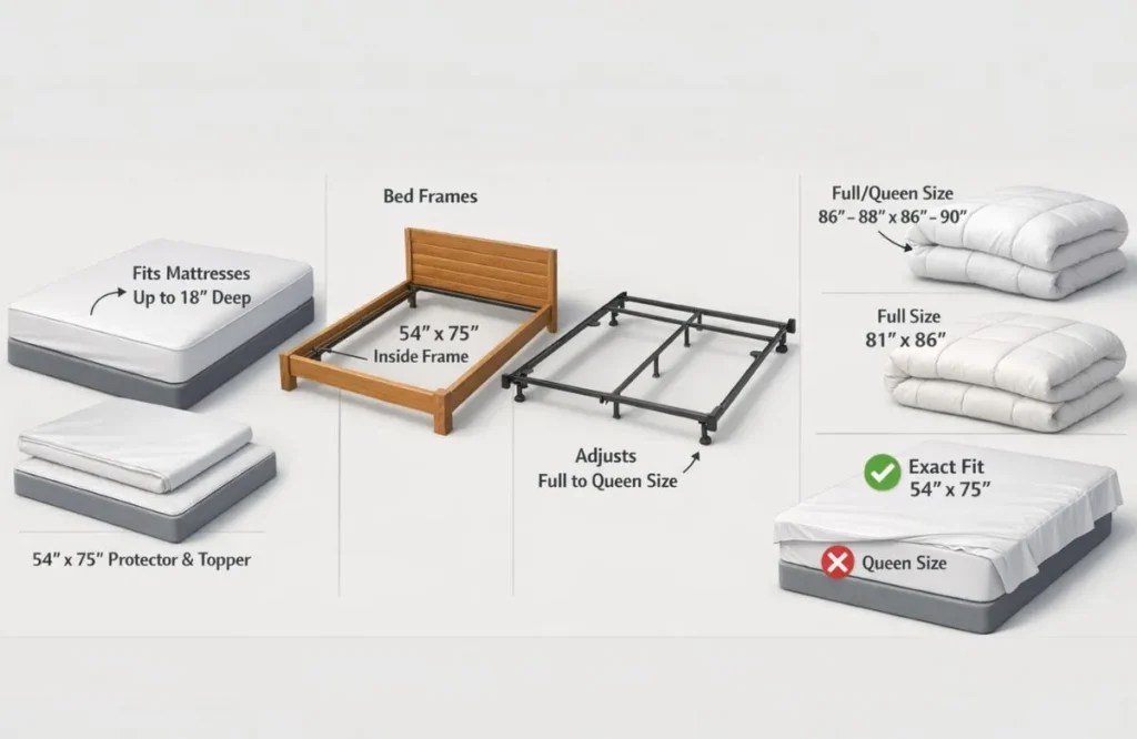 bedding-and-frame-sizes-for-full-mattress-measurements